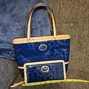 NWOT Coach Navy and Tan Embossed Tote Set